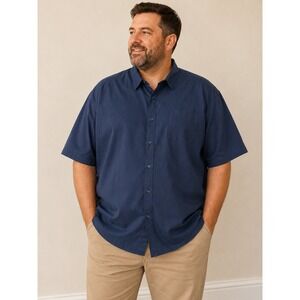 Visive Button Down Shirt Mens 3XL Navy Blue Short Sleeve Casual Workwear Classic